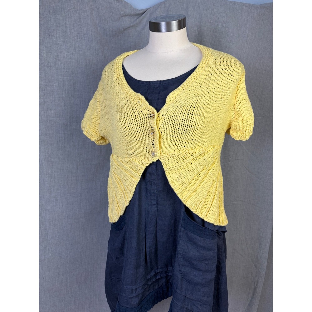 Handmade Yellow Knit Bolero Cardigan Asymmetrical Artsy Cottagecore‎ Sweater - Picture 6 of 9